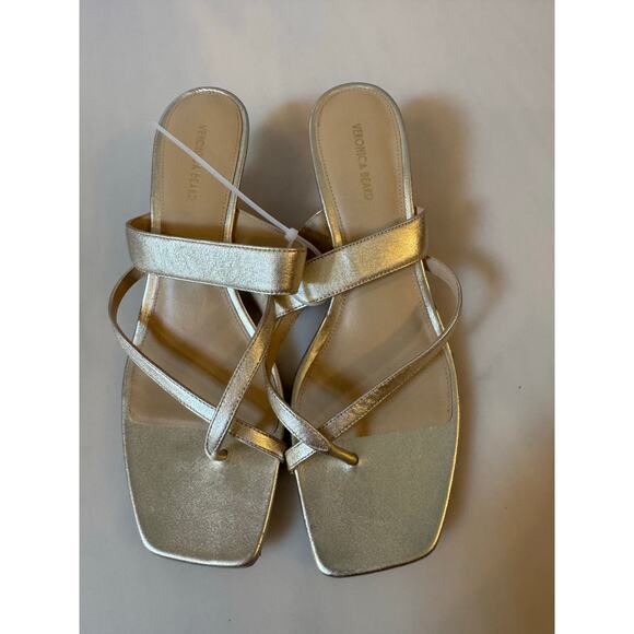 Veronica Beard Alanis Platinum Leather Sandals - Size 11 - Picture 3 of 7